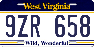 WV license plate 9ZR658