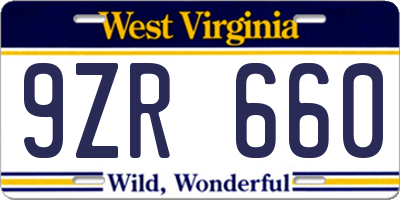 WV license plate 9ZR660