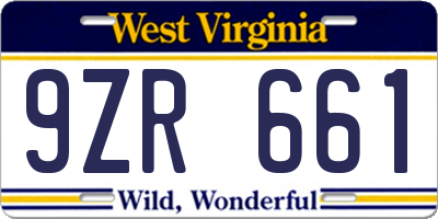 WV license plate 9ZR661