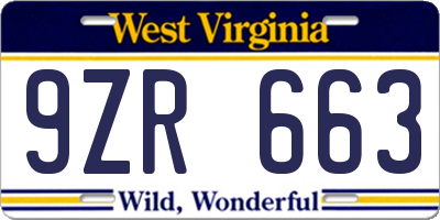 WV license plate 9ZR663