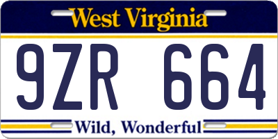 WV license plate 9ZR664