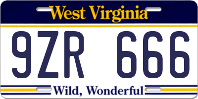 WV license plate 9ZR666