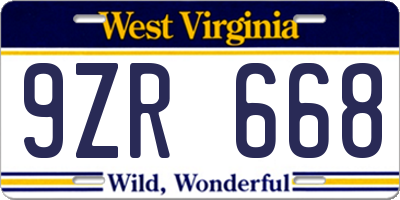 WV license plate 9ZR668