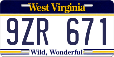 WV license plate 9ZR671