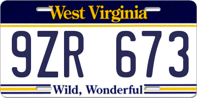 WV license plate 9ZR673