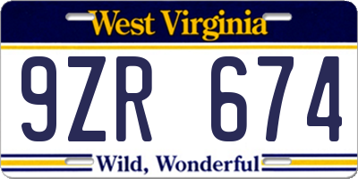 WV license plate 9ZR674