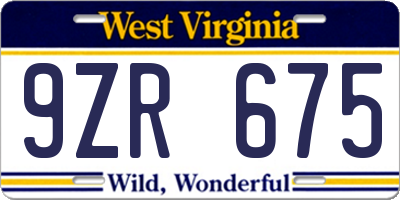 WV license plate 9ZR675