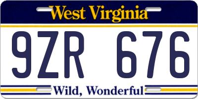 WV license plate 9ZR676