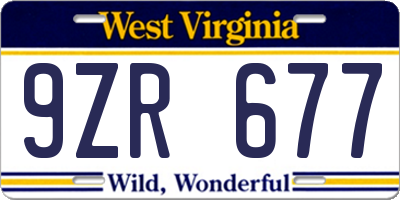 WV license plate 9ZR677