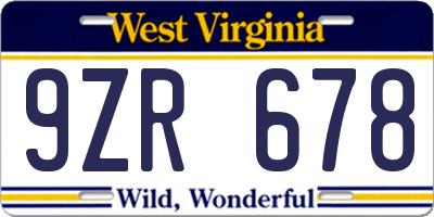 WV license plate 9ZR678