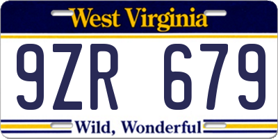 WV license plate 9ZR679