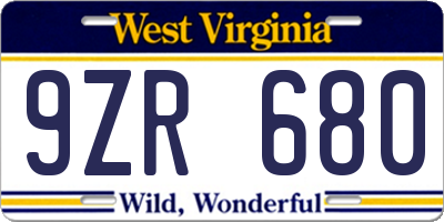 WV license plate 9ZR680