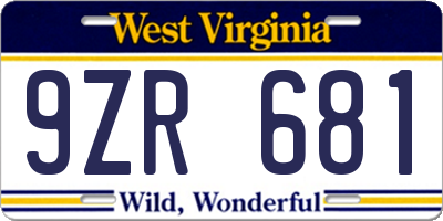 WV license plate 9ZR681