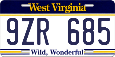 WV license plate 9ZR685