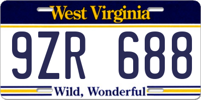 WV license plate 9ZR688