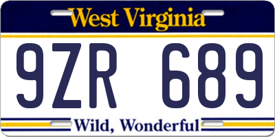 WV license plate 9ZR689