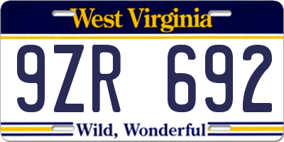 WV license plate 9ZR692