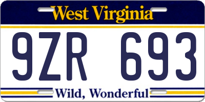 WV license plate 9ZR693