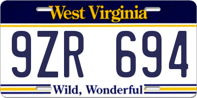 WV license plate 9ZR694