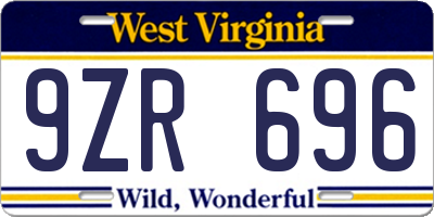 WV license plate 9ZR696