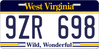 WV license plate 9ZR698