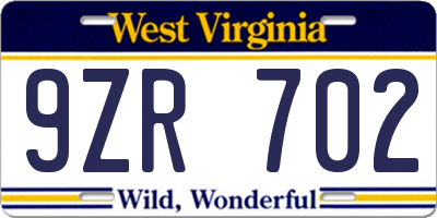 WV license plate 9ZR702