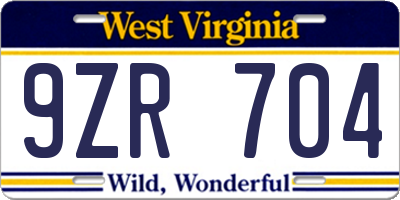 WV license plate 9ZR704