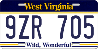 WV license plate 9ZR705