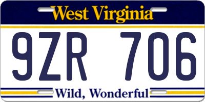 WV license plate 9ZR706