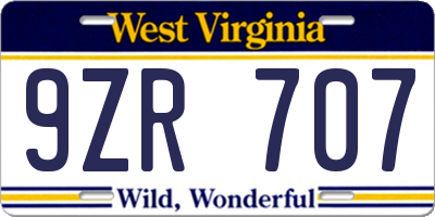 WV license plate 9ZR707