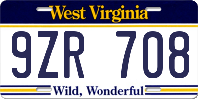 WV license plate 9ZR708