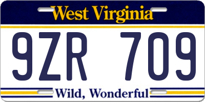 WV license plate 9ZR709