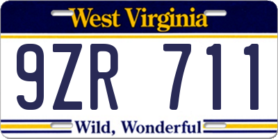 WV license plate 9ZR711