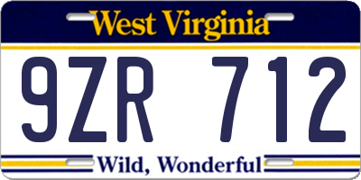 WV license plate 9ZR712