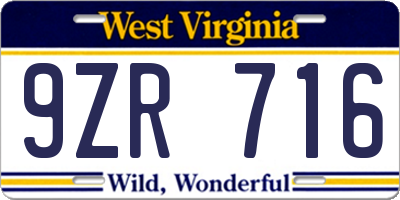 WV license plate 9ZR716
