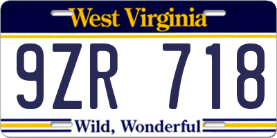 WV license plate 9ZR718