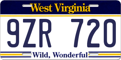 WV license plate 9ZR720