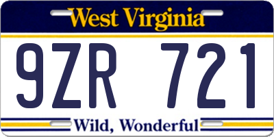 WV license plate 9ZR721