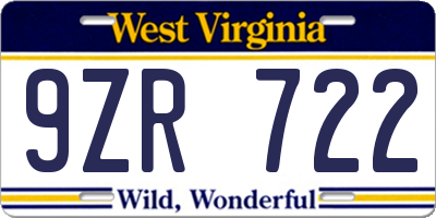 WV license plate 9ZR722