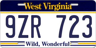 WV license plate 9ZR723