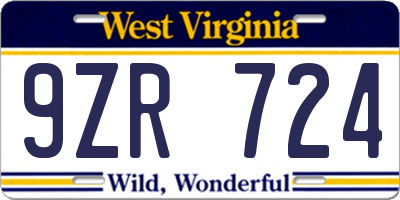WV license plate 9ZR724