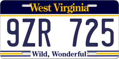 WV license plate 9ZR725