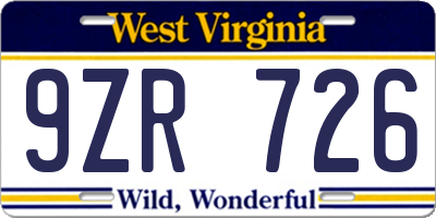 WV license plate 9ZR726