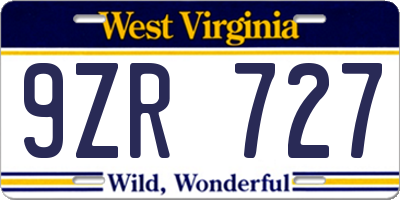 WV license plate 9ZR727
