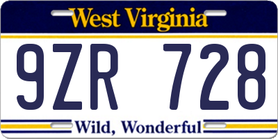 WV license plate 9ZR728