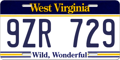 WV license plate 9ZR729