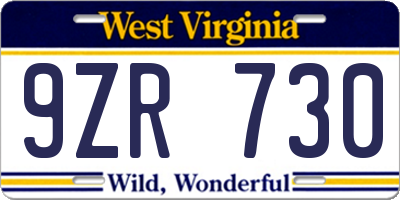 WV license plate 9ZR730