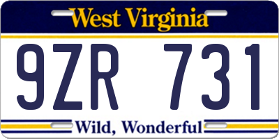 WV license plate 9ZR731