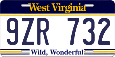 WV license plate 9ZR732