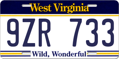 WV license plate 9ZR733